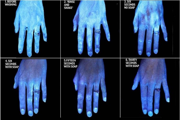 Lavare le mani con acqua e sapone: foto a confronto